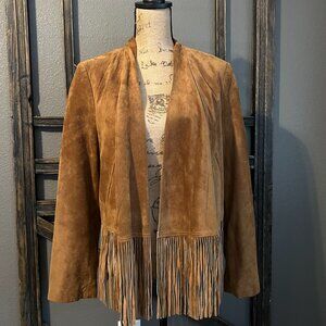 I.N.C 100% Genuine Suede Leather Cropped Fringe Jacket. Size: XL